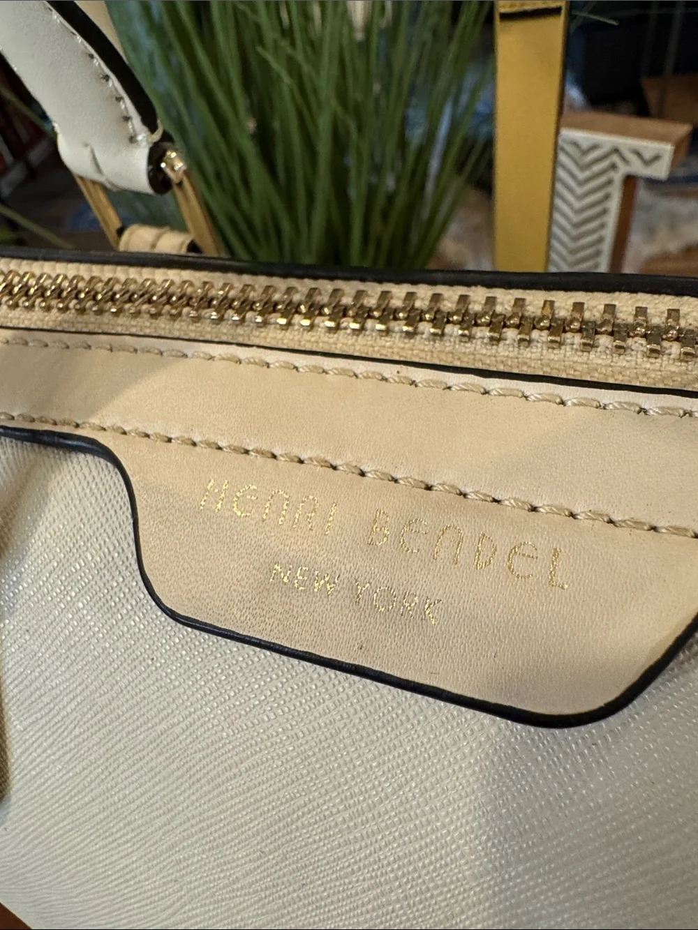 henri bendel White and Black Leather Satchel with Lace-Up Trim